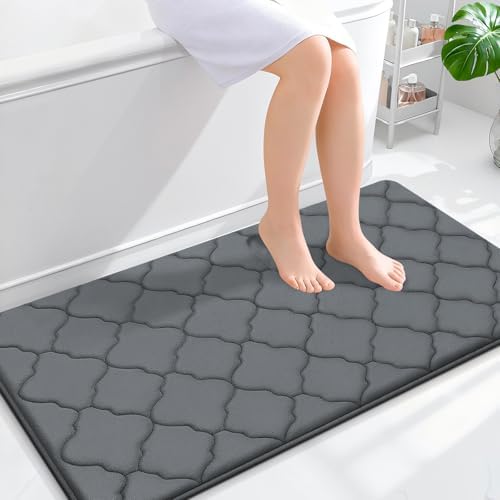 OLANLY Memory Foam Bath Mat Rug 44x24, Ultra Soft Bathroom Rugs, Dark Grey