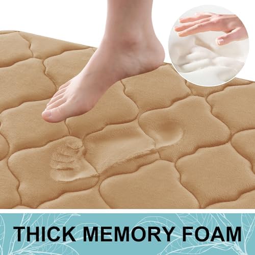 OLANLY Memory Foam Bath Mat Rug 40x32, Ultra Soft Bathroom Rugs, Dark Beige