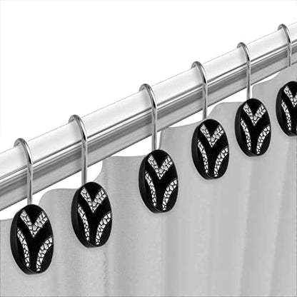 Zahari Home 13pc Sinatra Bathroom Shower Curtain Set Classic Shower Curtain & 12 Shower Curtain Hooks Luxury Fabric Shower Curtain Unique Design Bling Black Shower Curtain Set
