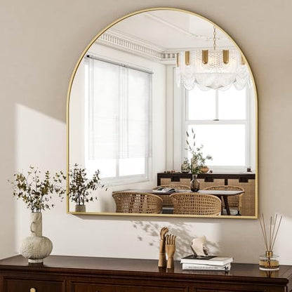HARRITPURE 26"x28" Arched Bathroom Mirror Wall Mounted Gold Arch Mirror