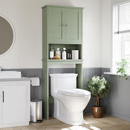 Shintenchi Over the Toilet Storage Cabinet, Bathroom Shelf Organizer with Anti-Tip Device Small Freestanding Space Saver with Adjustable Shelf，Green