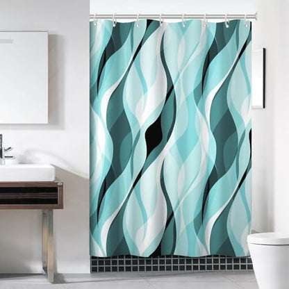 Teal Striped Shower Curtain with Hooks for Bathroom 60x72 Inch