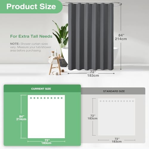 Dynamene Extra Long Waffle Shower Curtain 256GSM Fabric 72x84 Charcoal Grey