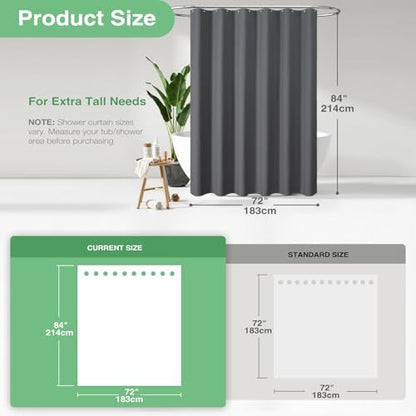 Dynamene Extra Long Waffle Shower Curtain 256GSM Fabric 72x84 Charcoal Grey
