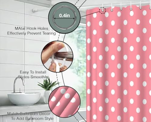 Polka Dot Shower Curtain Pink Retro Spot Vintage Fabric Decorative Bathroom Curtains with Hooks,75" Wx70 H