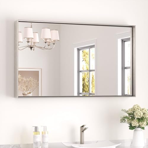 Keonjinn 40x24 Inch Nickel Bathroom Mirror for Over Sink, Rectangular