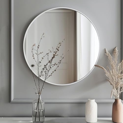 Sunniry 18 inch Round Mirror, Small Circle Mirror, Matte White Metal Frame