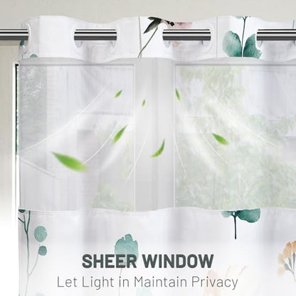 WITHLOC No Hook Floral Shower Curtain with Liner, Teal, 71x74