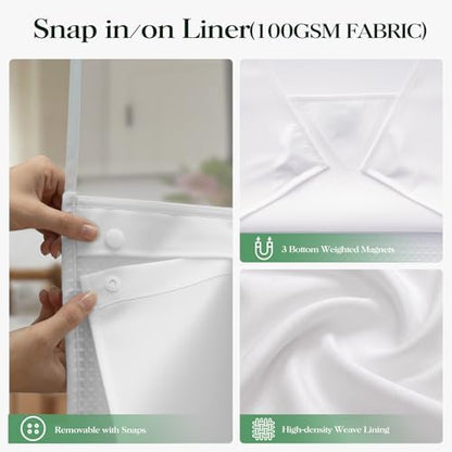 Dynamene White Hook Free Waffle Shower Curtain & Snap-in Fabric Liner,72x75