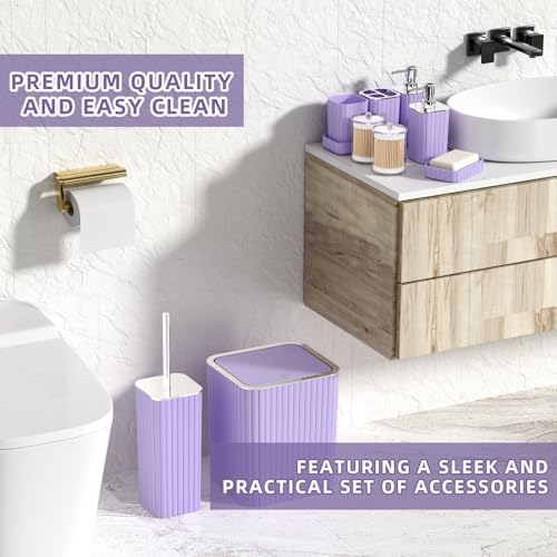 XLHOMO Bathroom Accessories Set - 25PC Bathroom Sets with Shower Curtain and Rugs, Purple Bathroom Accessories with Trash Can, Soap Dispenser, Soap Dish & Toilet Brush