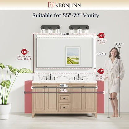 Keonjinn 55 x 30 Inch Brushed Nickel Large Bathroom Mirrors for Over Sink
