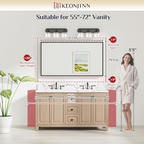 Keonjinn 55 x 30 Inch Black Large Bathroom Mirrors for Over Sink