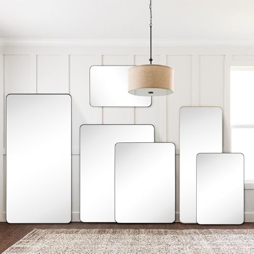 GRACTO 30 x 40'' Chrome Rectangle Bathroom Vanity Mirror for Wall Polished Silver Metal Framed Rounded Rectangular Bathroom Vanity Mirrors Vertical and Horizontal Hanging