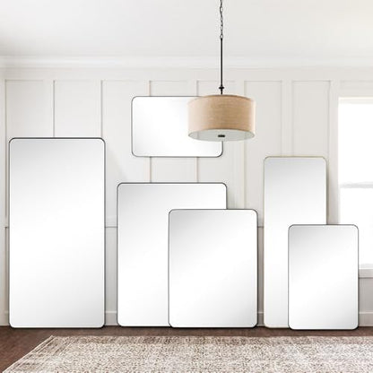 GRACTO 30 x 40'' Chrome Rectangle Bathroom Vanity Mirror for Wall Polished Silver Metal Framed Rounded Rectangular Bathroom Vanity Mirrors Vertical and Horizontal Hanging