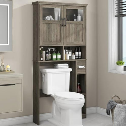 Vabches Over The Toilet Storage Cabinet with Doors & Paper Holder, Grey