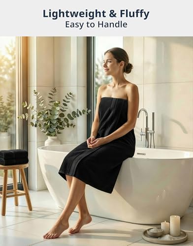 LANE LINEN Bath Towel Set Quick Dry 100% Cotton 12 Piece Soft - Black