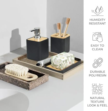 CERBIOR Bamboo Bathroom Accessory Set with Shower Curtain,Black,20PCS
