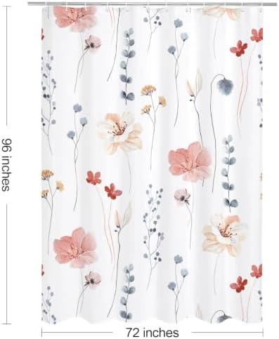 Gibelle Coral Beige Watercolor Floral Fabric Shower Curtain, 72x96