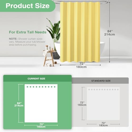 Dynamene Extra Long Waffle Shower Curtain 256 GSM Fabric 72"x84" Yellow