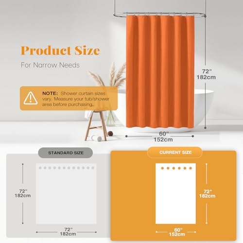 BTTN 60x72 Linen Textured Waterproof Fabric Shower Curtain, Burant Orange