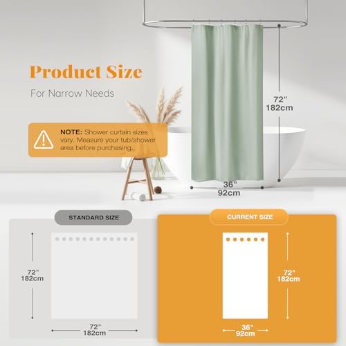 BTTN Stall Linen Textured Waterproof Shower Curtain Set, 36x72, Sage Green