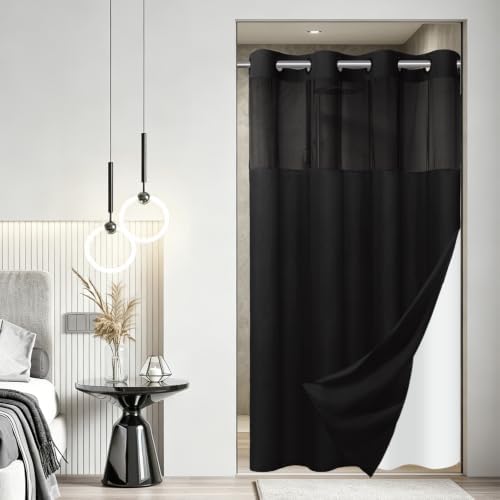 SORTTO No Hook Slub Shower Curtain with Liner, 60x74, Black