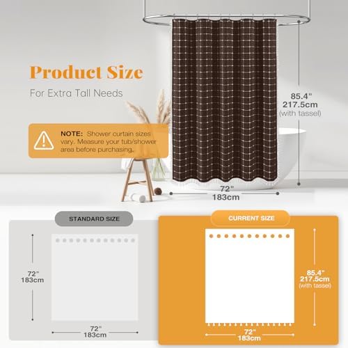 BTTN Long Boho Farmhouse Linen Heavy Duty Shower Curtain, 72x84, Brown