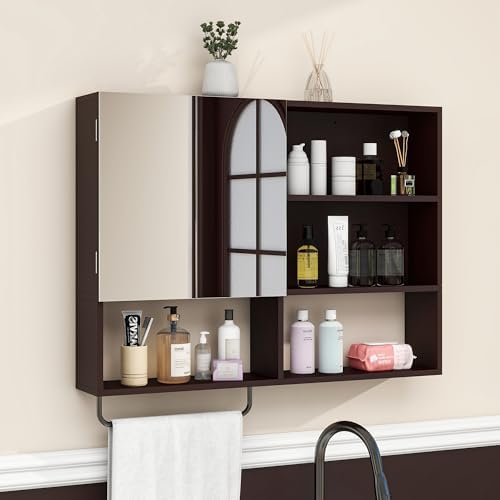 Bathroom Wall Cabinet, Medicine Cabinet with Mirror, Espresso