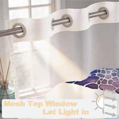 Funny Sea Turtle Shower Curtains Ocean Animal Cartoon Kids Theme No Hook Waffle Weave Shower Curtain with Snap in Liner Polyester Fabric Bathroom Decor Set 36 W x 74 H Inch Teal Purple