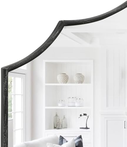 Besdomus Black Scalloped Wall Mirror: 40"x29" Large Wooden Bathroom Mirror