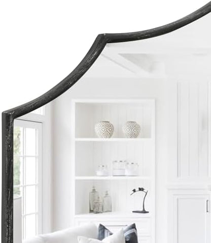 Besdomus Black Scalloped Wall Mirror: 40"x29" Large Wooden Bathroom Mirror
