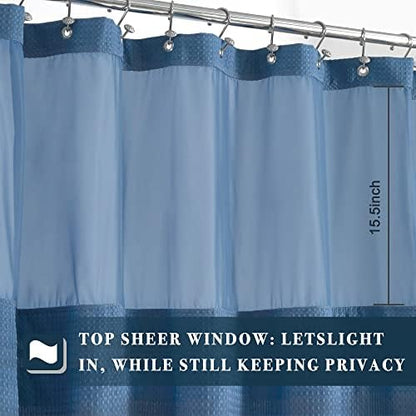 N&Y HOME Waffle Weave Shower Curtain with Snap Liner 71x72 Moonlight Blue