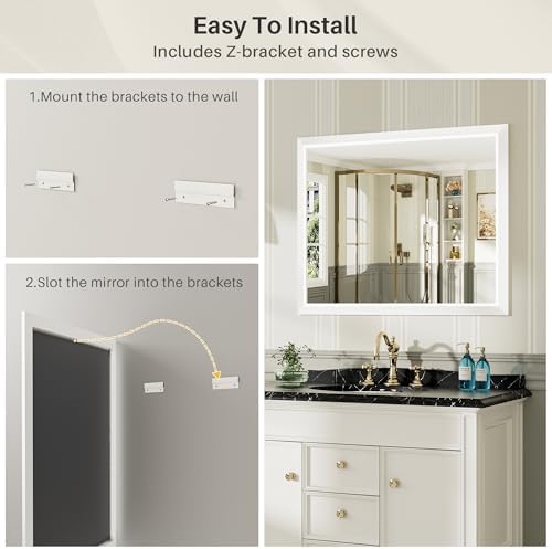 Briivue Bathroom Wall Mirror, White Metal Frame, 72x32 Inch