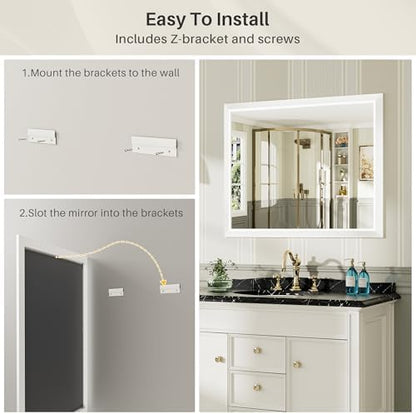 Briivue Bathroom Wall Mirror, White Metal Frame, 72x36 Inch