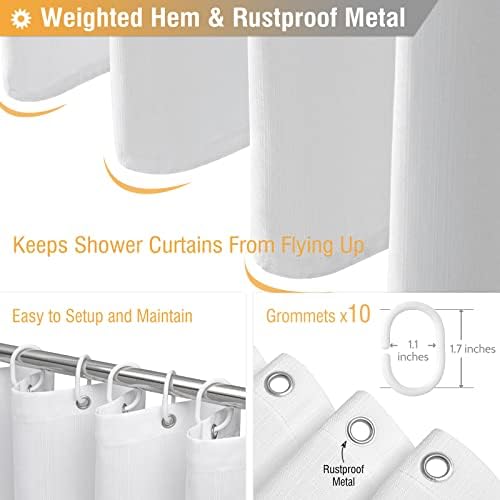 BTTN 54 x 78 Linen Textured Waterproof Fabric Shower Curtain Set, White