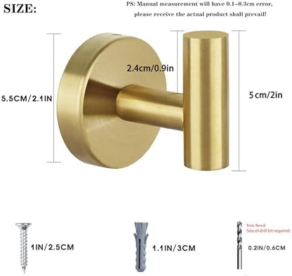 16pcs Gold BathTowel Hooks Robe Coat Bathroom Wall Hook Stainless Steel Heavy Duty Door Hanger Towel Robe Clothes Cabinet Closet Sponges for Bathroom Bedroom Kitchen Hotel Pool