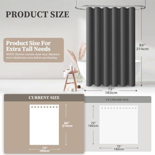 BTTN Long Linen Textured Waterproof Shower Curtain Set, 72x84, Grey/Gray