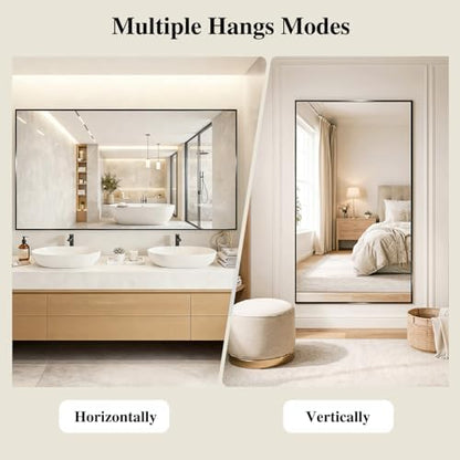 Koonmi Black Rectangle Wall Mirror, 30x71 Inch Bathroom Mirror, Aluminum Frame Vanity Mirror for Entryway, Living Room, Bedroom Bathroom, Hangs Horizontally or Vertically