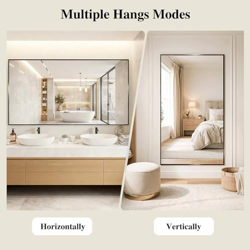 Koonmi Black Rectangle Wall Mirror, 30x50 Inch Bathroom Mirror, Aluminum Frame Vanity Mirror for Entryway, Living Room, Bedroom Bathroom, Hangs Horizontally or Vertically