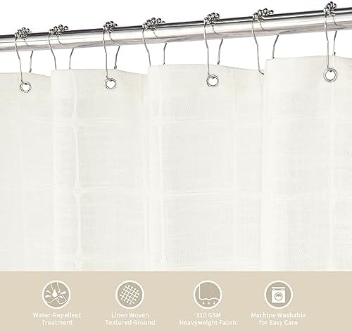 Boho Farmhouse Classic Plaid Linen Tassel Shower Curtain Ivory,72x72