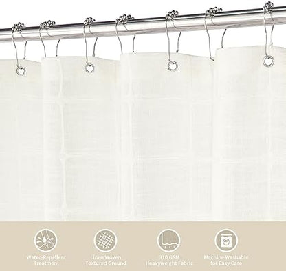 Boho Farmhouse Classic Plaid Linen Tassel Shower Curtain Ivory,72x72