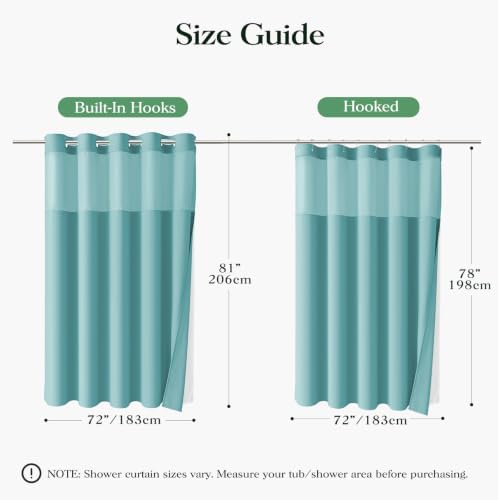 Dynamene Teal Hook Free Waffle Shower Curtain & Snap-in Fabric Liner,72x81