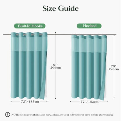 Dynamene Teal Hook Free Waffle Shower Curtain & Snap-in Fabric Liner,72x81