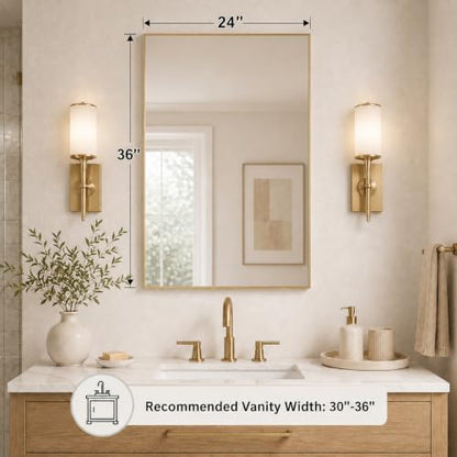 24x36 Satin Gold Framed Rectangle Bathroom Vanity Wall Mirror