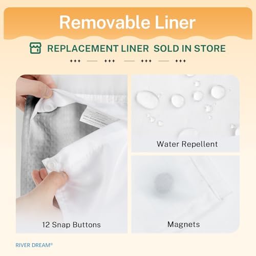 River Dream Waffle No Hook Shower Curtain with Liner,Light Grey,71x74
