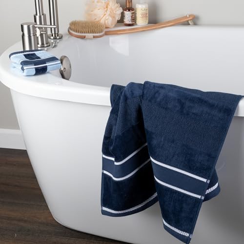 Lavish Home Bathroom Towels Set, Bathroom Accessories, Navy, Set of 6