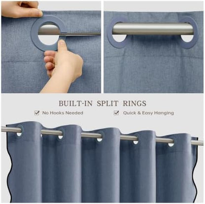 Furlinic Extra Long Scalloped Shower Curtain No Hook Fabric Navy Blue 72x96