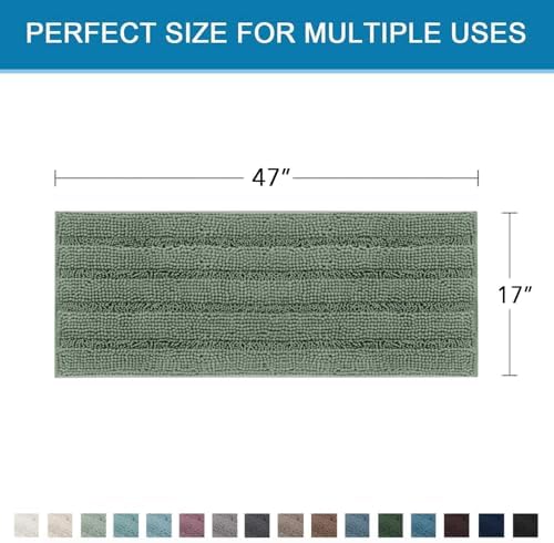 H.VERSAILTEX Bath Rugs for Bathroom Non Slip Bath Mats Extra Thick Chenille Striped Bath Rug Runners 47" x 17" Absorbent Fluffy Soft Shaggy Mats Dry Fast Plush Area Carpet for Bath Room - Green Bay
