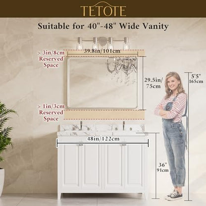 TETOTE Brushed Nickel Mirrors for Wall 40 x 30 Beveled Edge Tempered Glass, Rounded Corner Rectangle Framed Mirror for Modern Bathroom, Living Room, Bedroom, Entryway