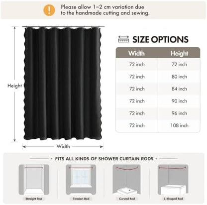 ANRODUO Black Scalloped Linen Textured Shower Curtain, W72 x L96